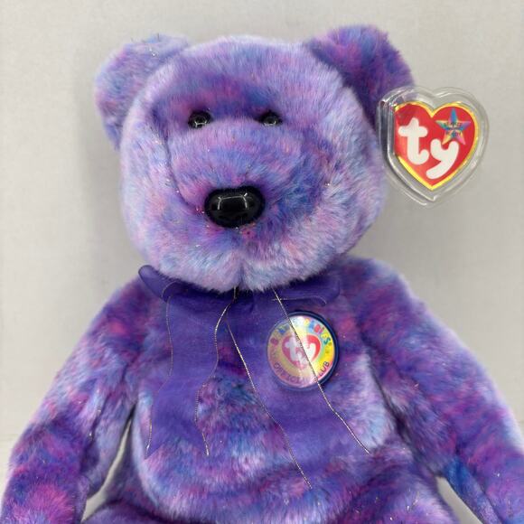 Ty Beanie Buddies Clubby IV Bear Purple Blue Tie Dye 2001 Vintage 14 Inch - Picture 2 of 12